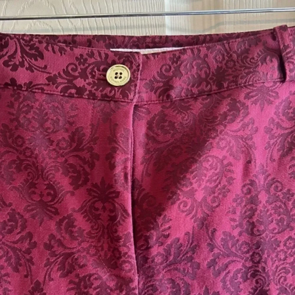 Michael Kors Women’s Pants Size 14 Red with Darker Baroque Pattern NWOT